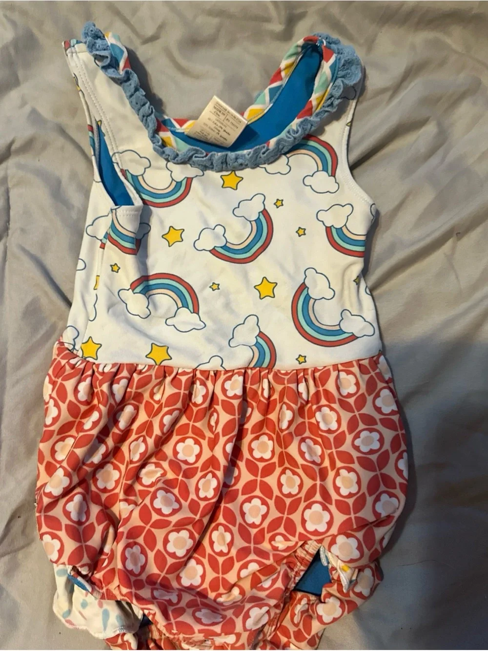 Wild Flowers Baby Girl Rainbow Cloud Swimsuit with Ruffles Size 2